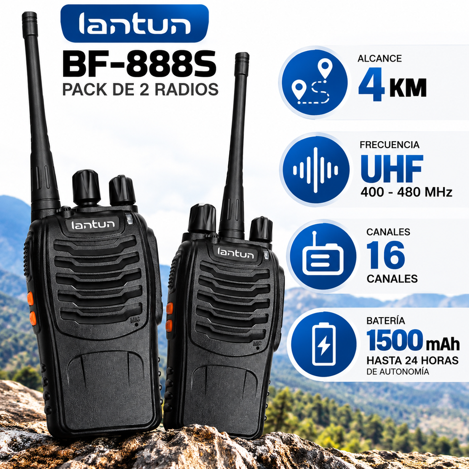 Radio Walkie Talkie LANTUN BF-888S UHF – Pack de 2 con Audífonos